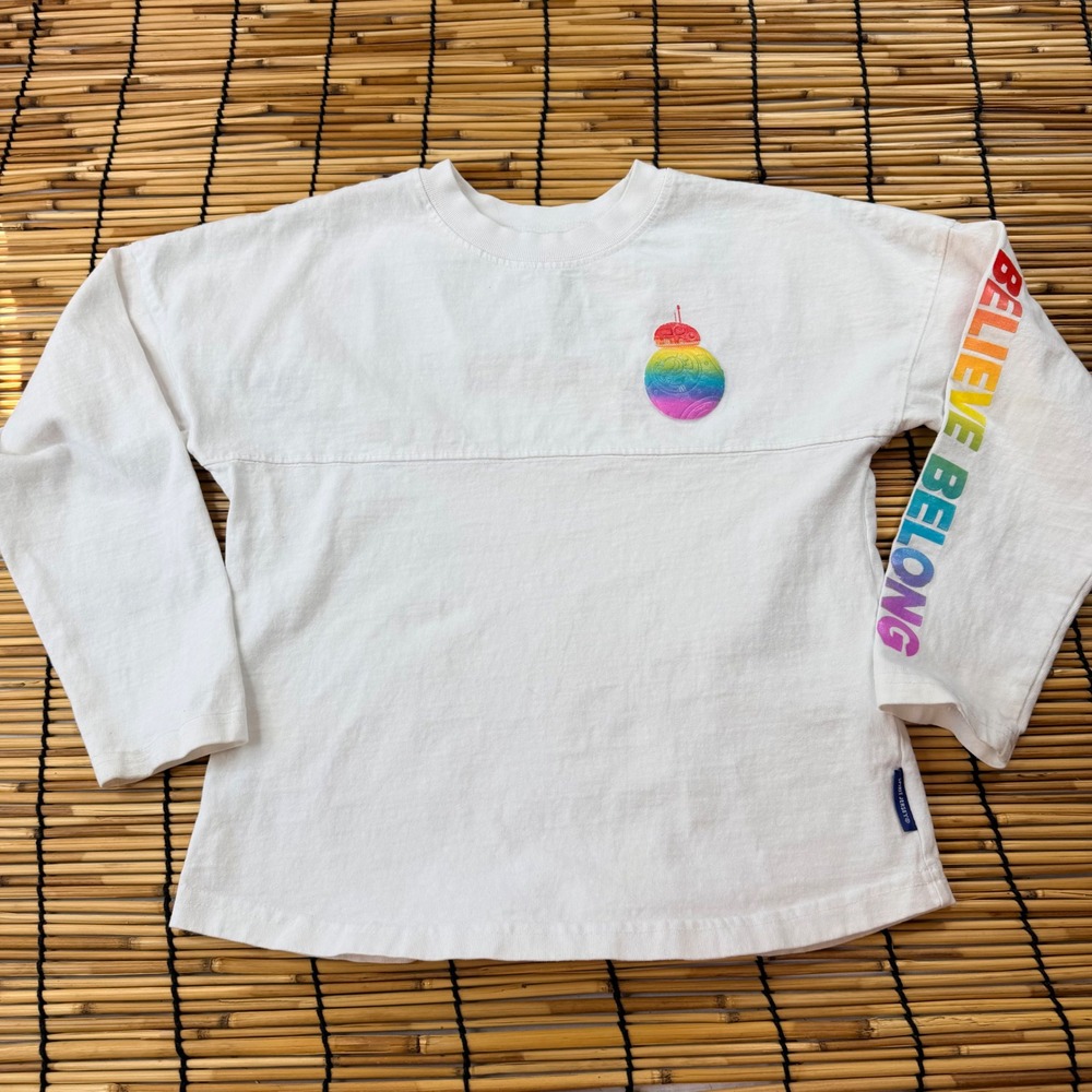 Disney Pride Star Wars Spirit Jersey Kids Medium 7/8 White Rainbow BB-8 Shirt